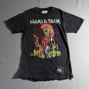Reason Clothing Mens World Tour Skeleton Graphic T-Shirt Black Side Zip Size M